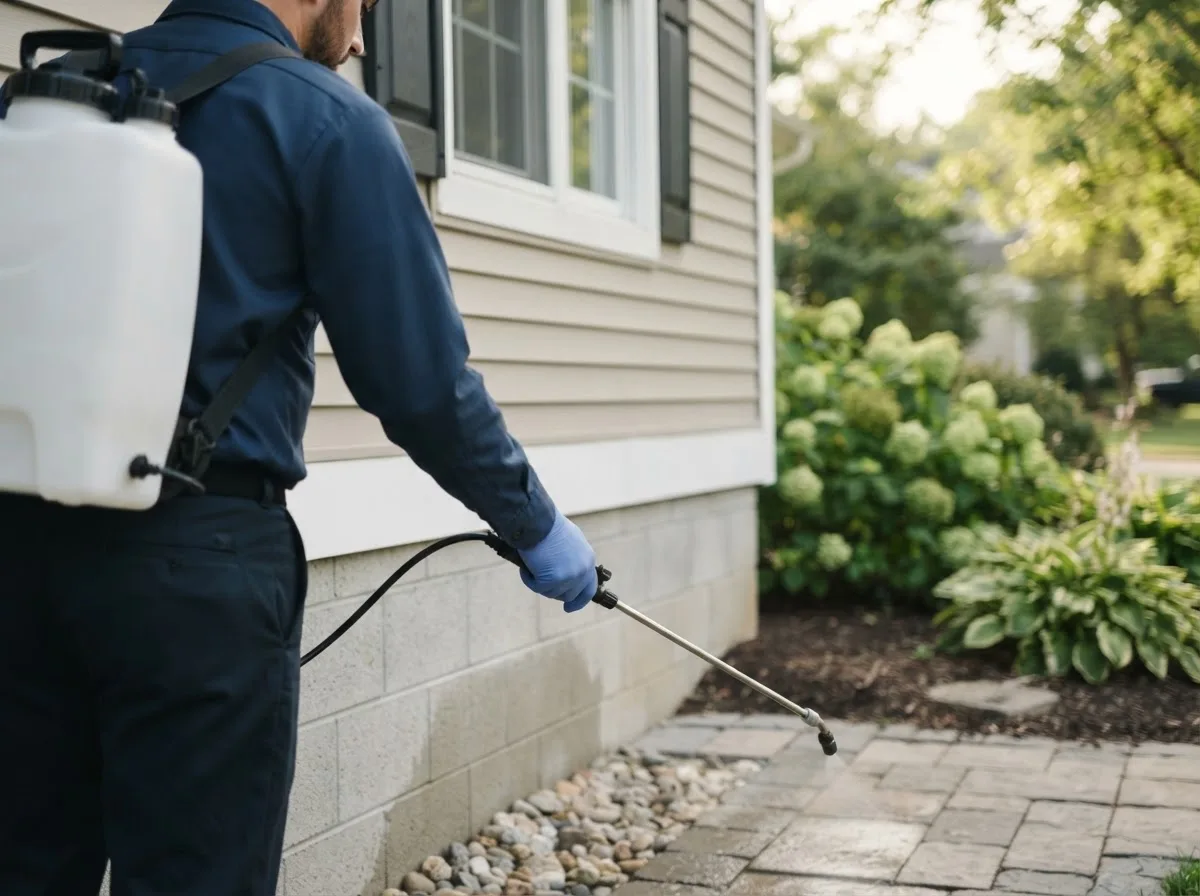 Pest control technician inspecting a home in Monticello, IN
